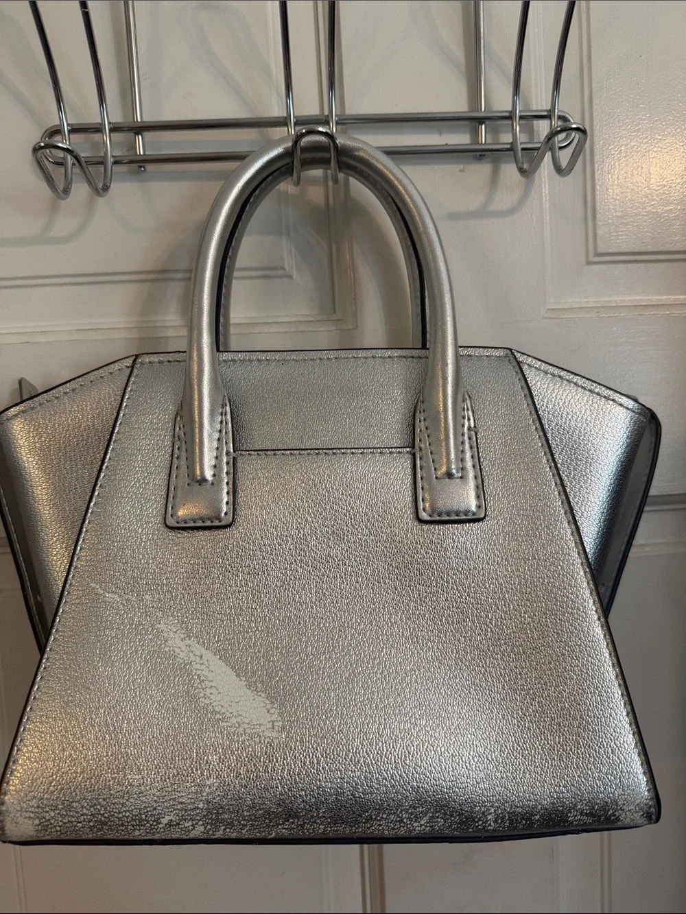 Michael Kors Metallic Silver Leather Satchel with Top Handles